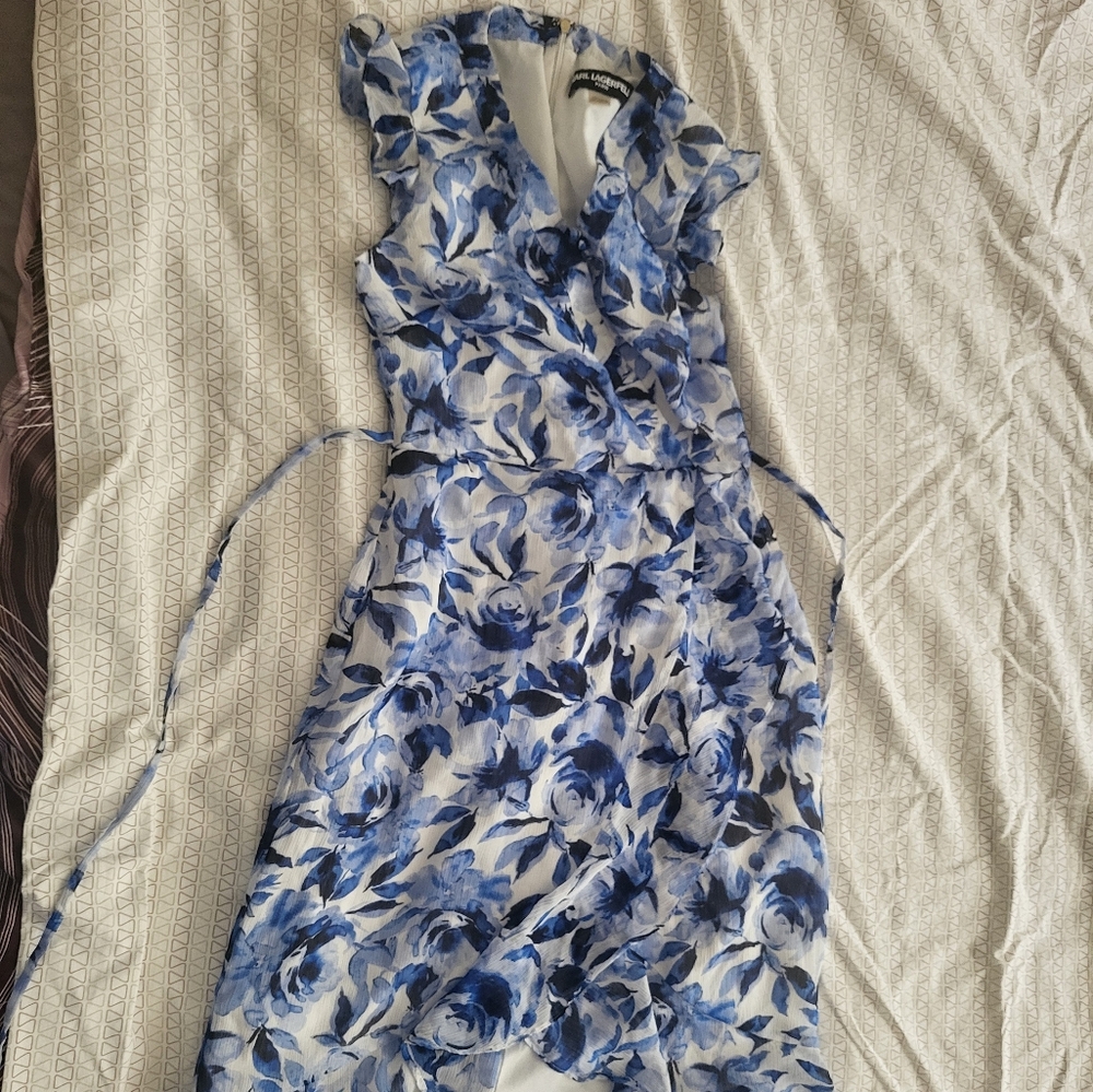 Karl Lagerfeld Blue and White High Low Sundress